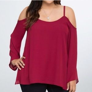 Torrid cold shoulder burgundy chiffon top